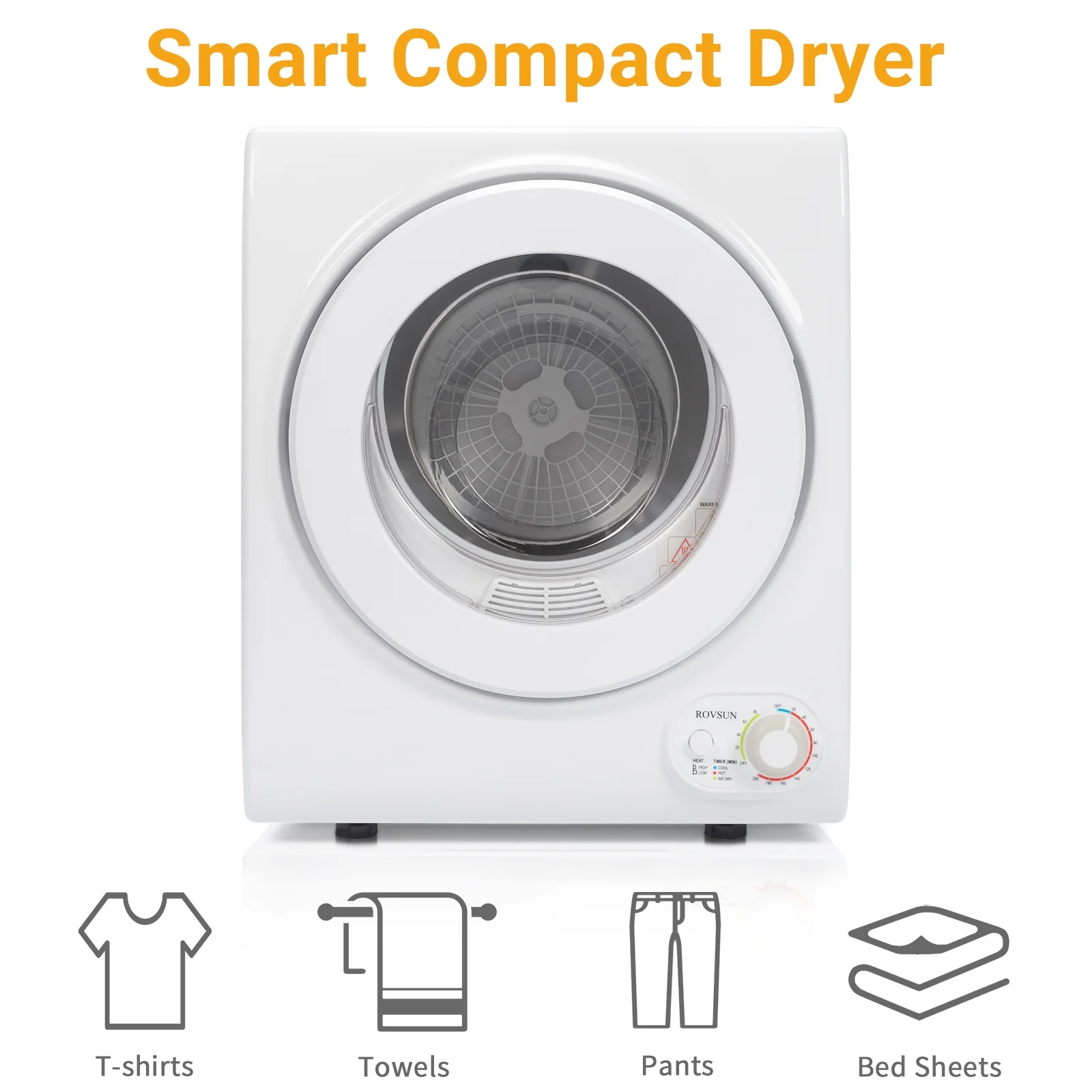 RovSun 110V White Stainless Steel Electric Tumble Dryer(Classic Knob Control)