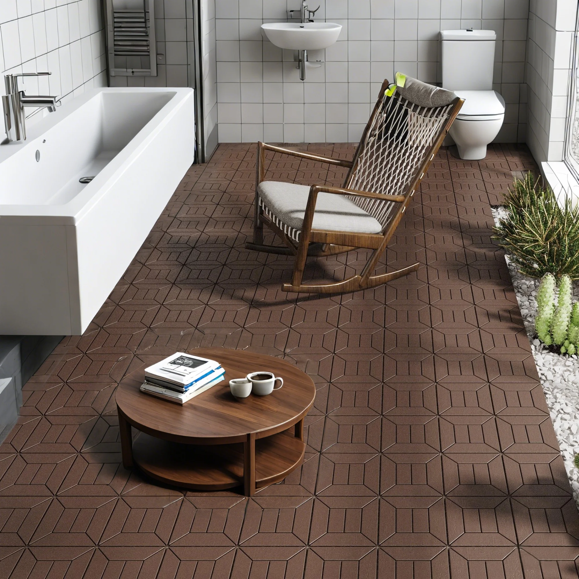 Prilinex 44 PCS Plastic Deck Tiles Outdoor Interlocking Patio Tiles Waterproof for Backyard Porch, 12"w x 12"l, Red Brown