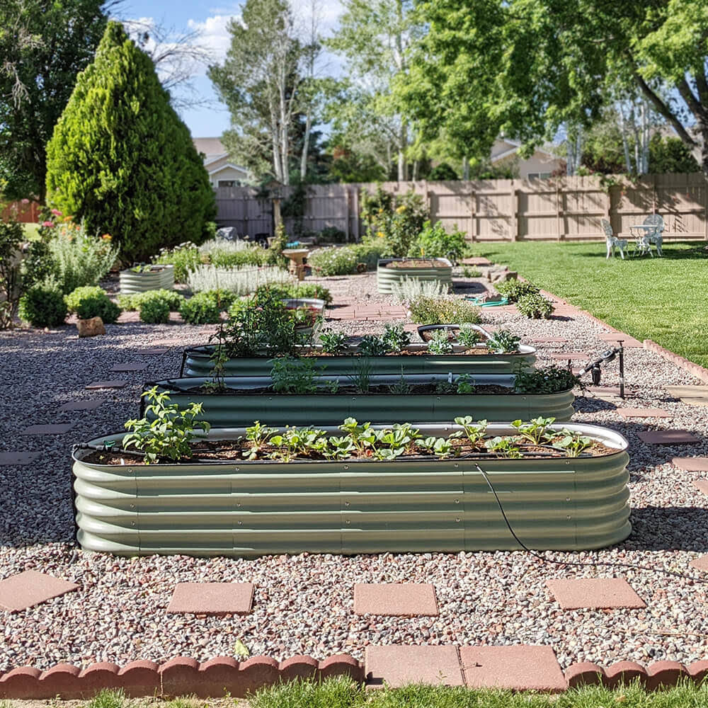 17'' Tall 8'x2' Metal Modular Raised Garden Bed Kit(9 in 1) Reseda Green / US Warehouse