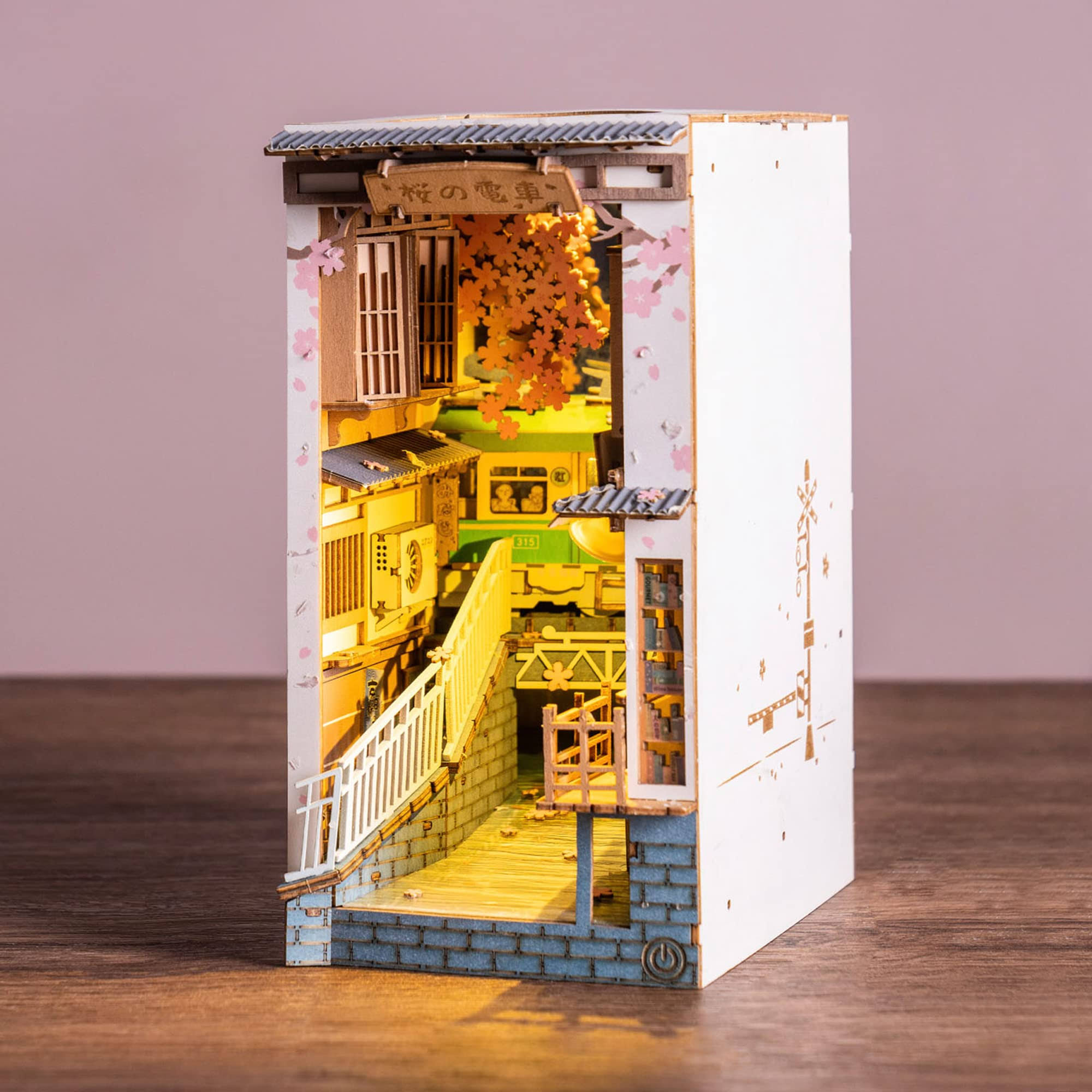 Rolife DIY Book Nook Kit Sakura Densya, DIY Miniature Booknook Kit Creative Decorative Bookend Bookshelf Insert 3D Puzzles for Adults, Halloween
