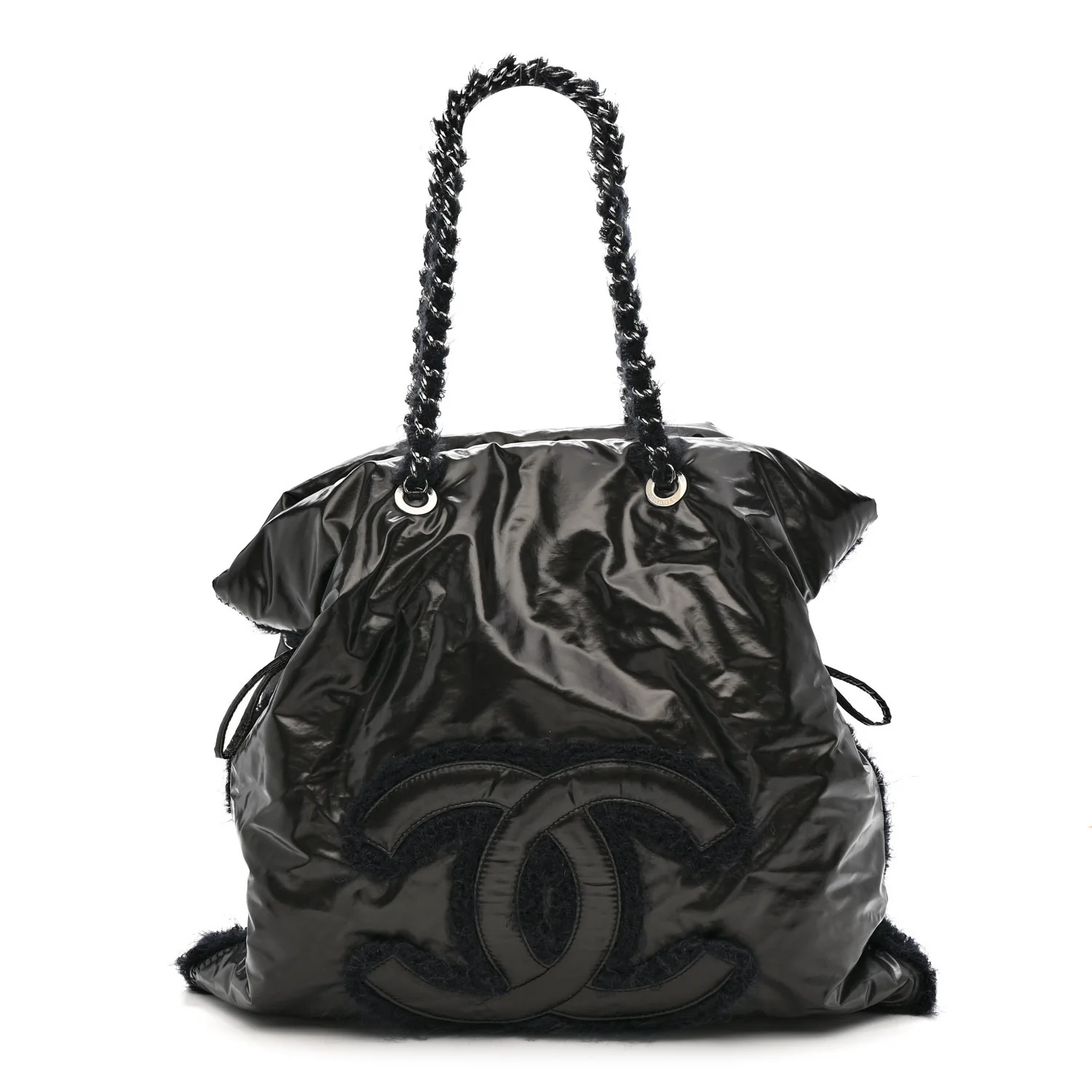 Vinyl Mohair Trimmed CC Bonbons Tote Black