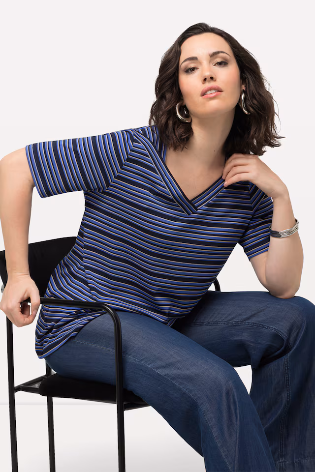 Mixed Stripe Short Sleeve V-Neck Tee