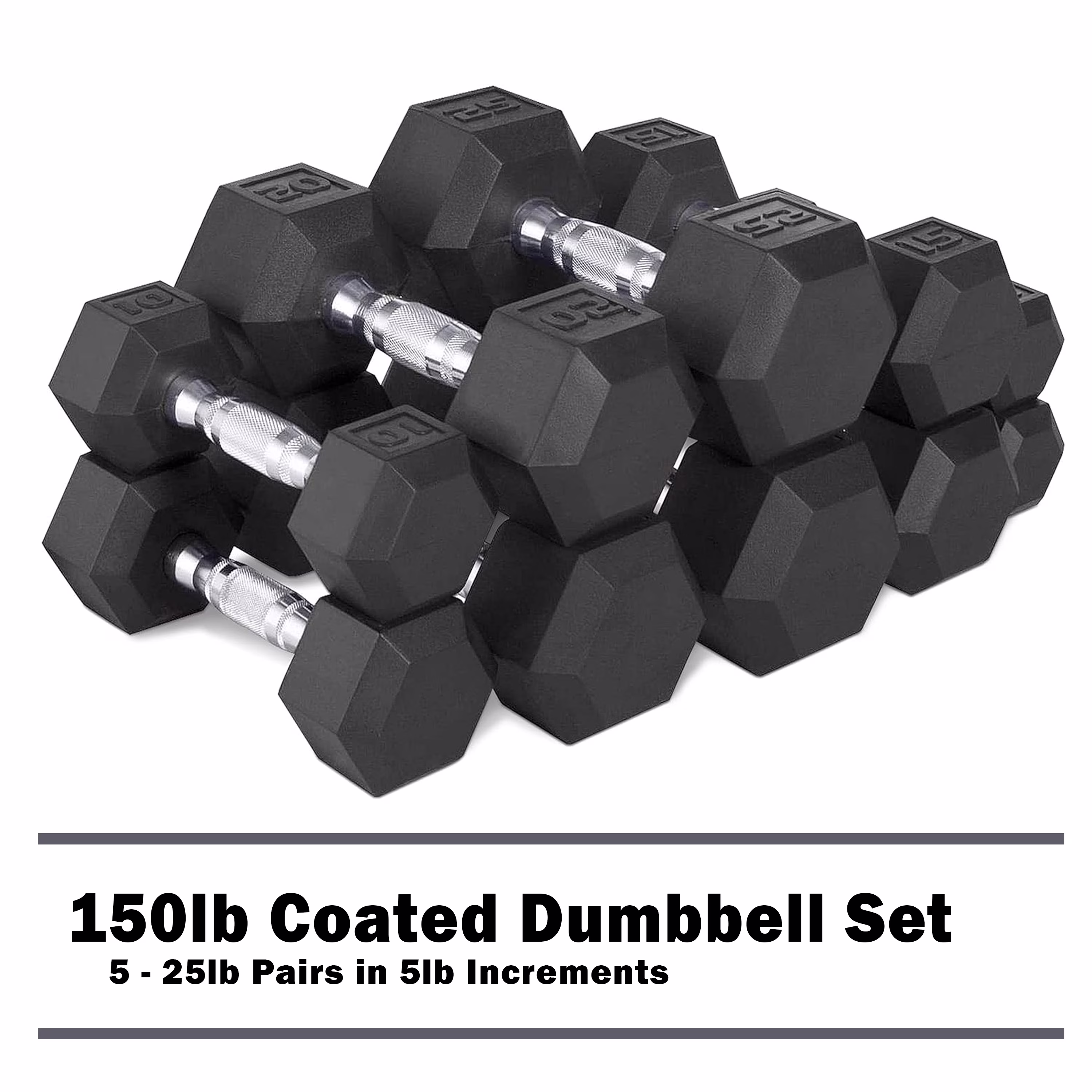 150lb Rubber Hex Dumbbell Set(150 LB Set)