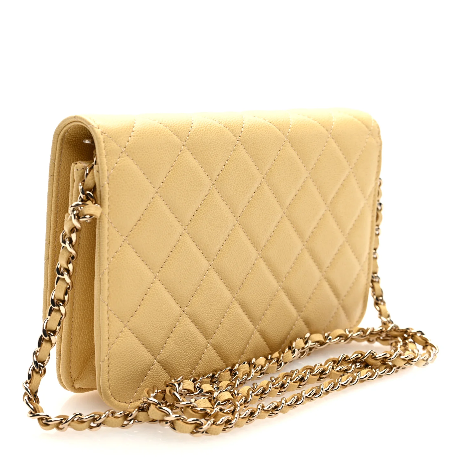 Caviar Quilted Studded CC Wallet on Chain WOC Yellow