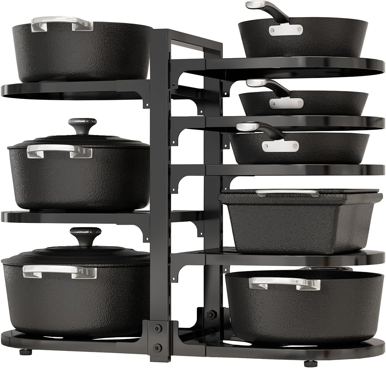 Adjustable Heavy Duty Pots and Pans Organizer Under Cabinet, 8-Tier Pot and Pan Organizers Inside Cabinet, Kitchen Cabinet Organizers and Storage, Black