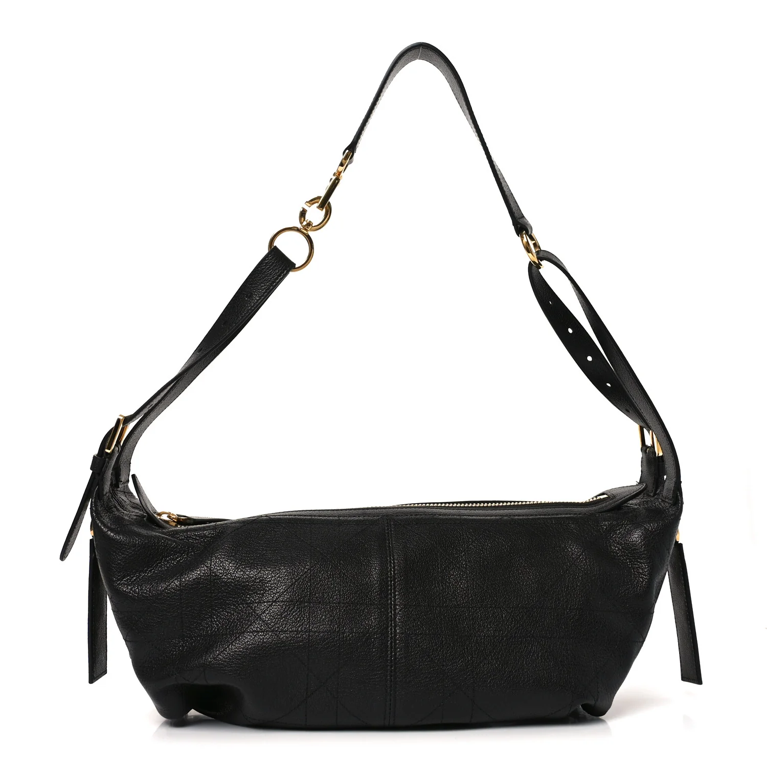 Shiny Grained Calfskin Macrocannage Medium D-Journey Bag Black