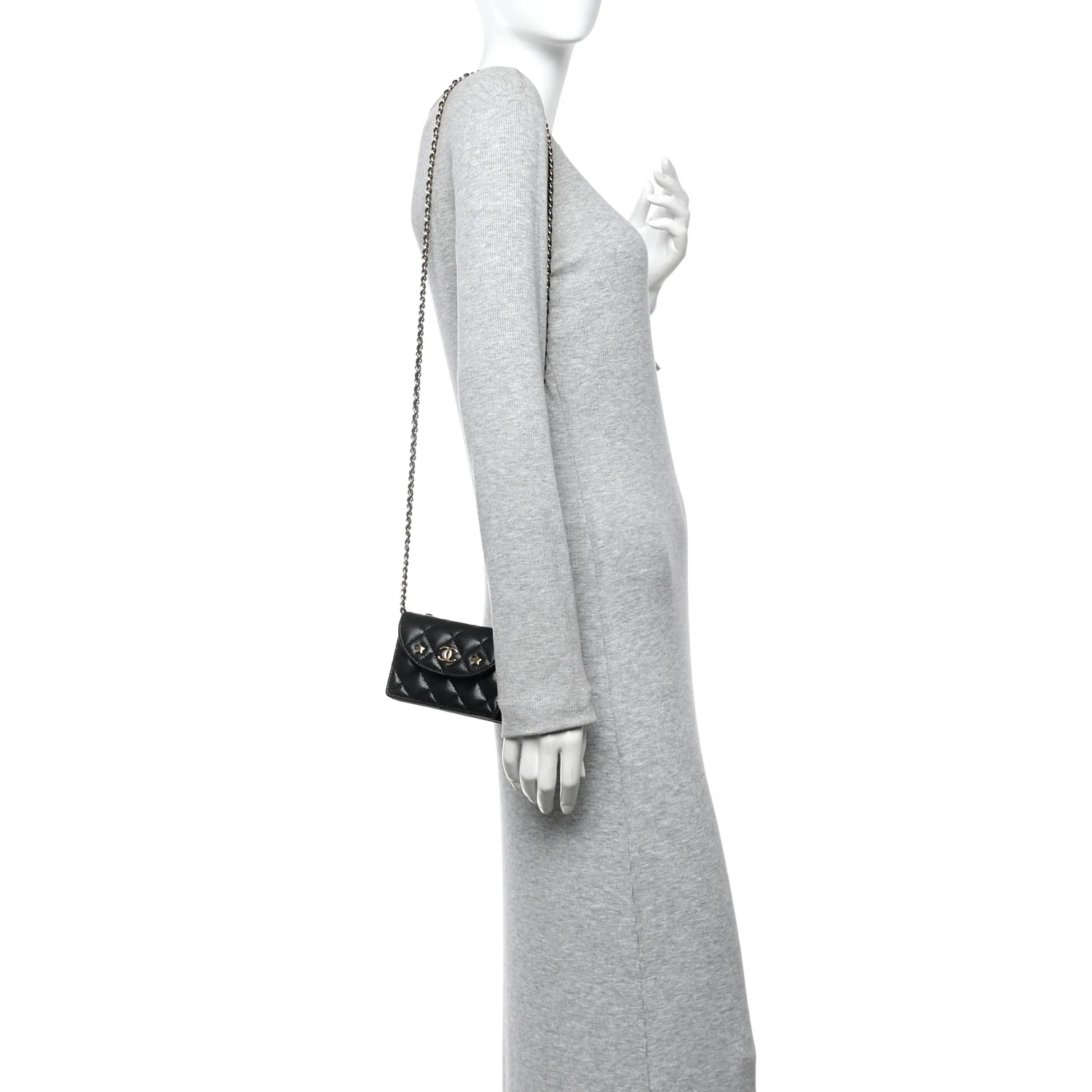Caviar Quilted Clutch With Chain Black