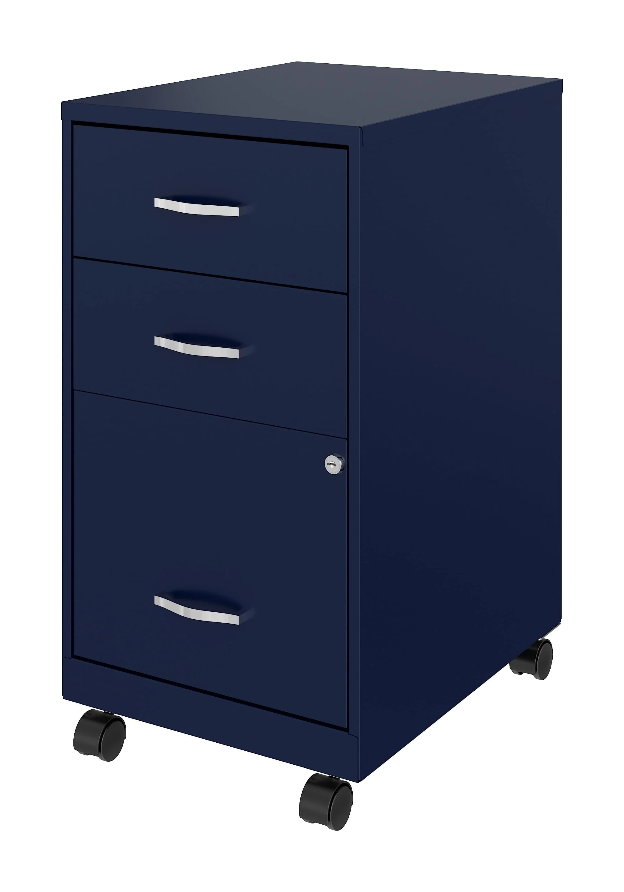 Space Solutions 18" Deep 3 Drawer Mobile Letter Width Vertical File Cabinet, Navy(Arctic Silver)