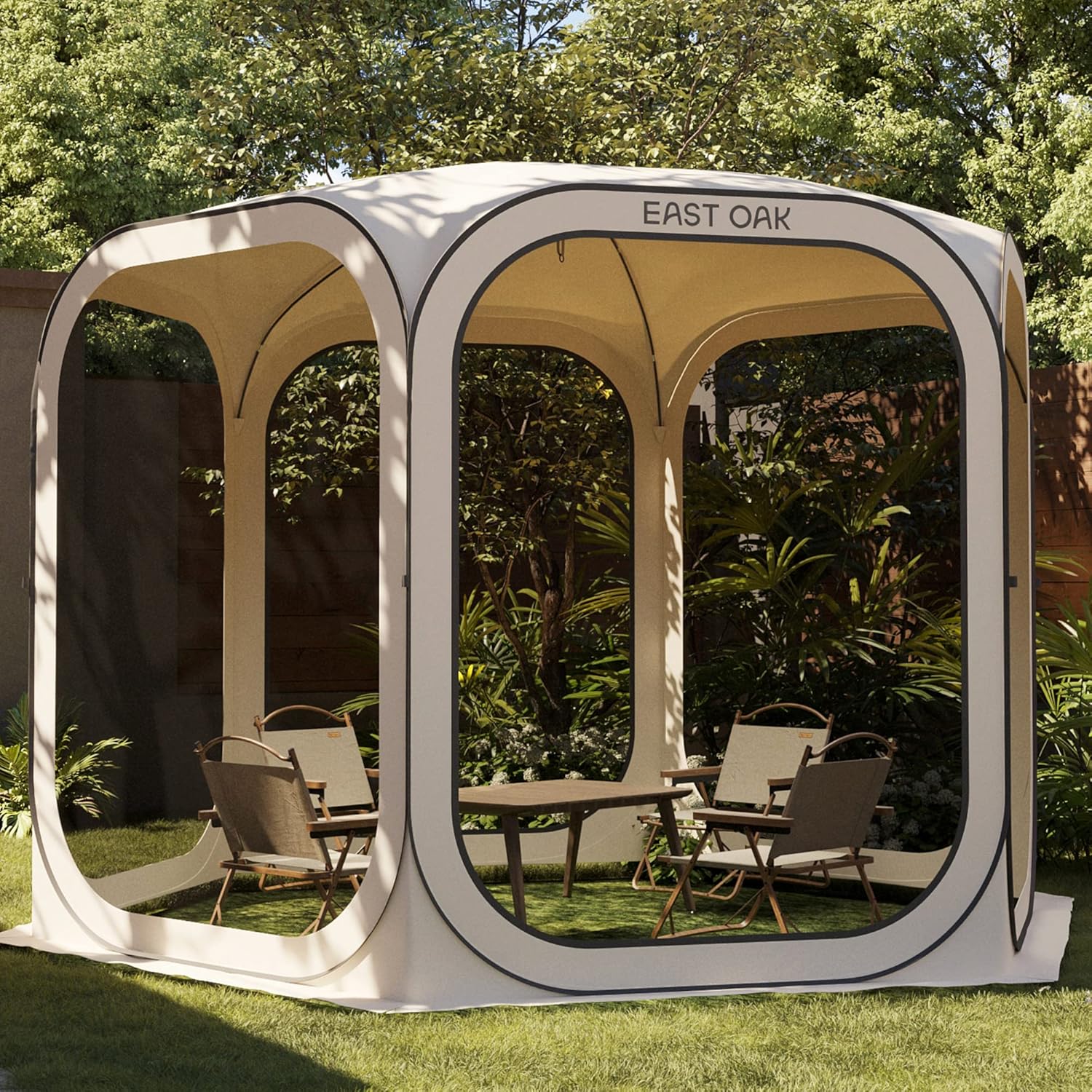Tente moustiquaire pliante EAST OAK, abri portable instantané 3 x 3 m avec sac de transport pour terrasse, jardin, patio et activités de plein air, beige