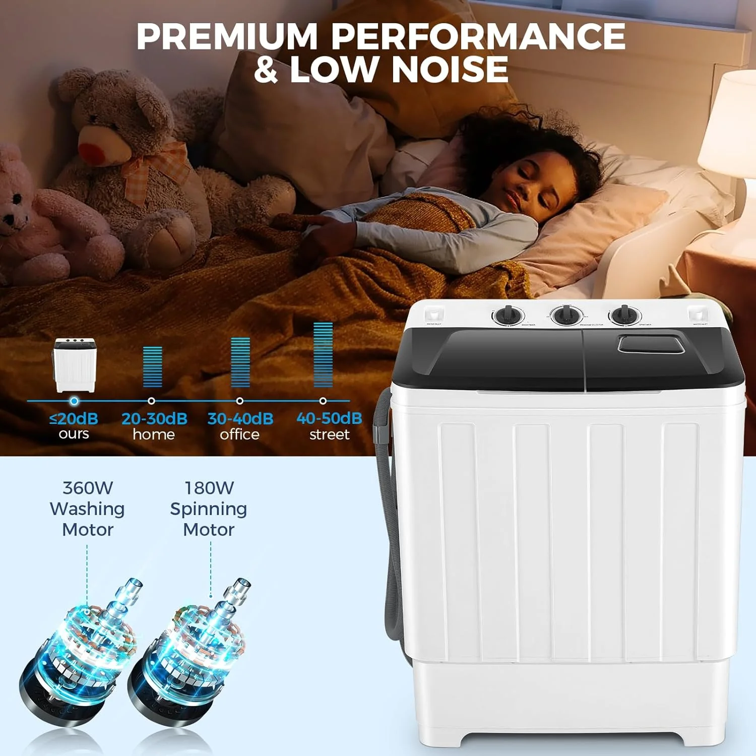 Portable Washer 30lbs, 2-in-1 Twin Tub Washer Dryer Combo Compact Semi-Automatic Washing Machine with Drain Pump, Black(Black) - Image 8