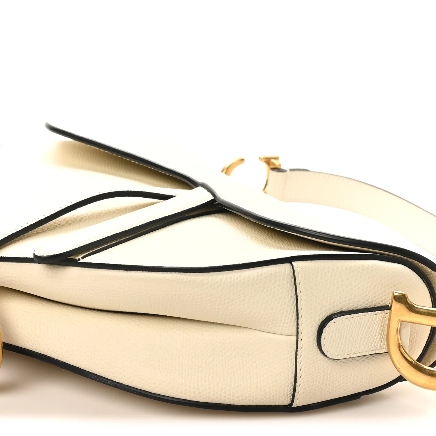Grained Calfskin Saddle Bag White