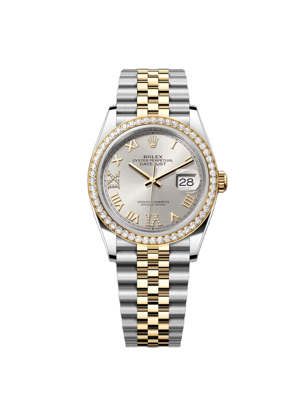 【Super Clone】RLX  Datejust 36mm 126283 Silver Dial Diamond Bezel Jubilee Bracelet Watch