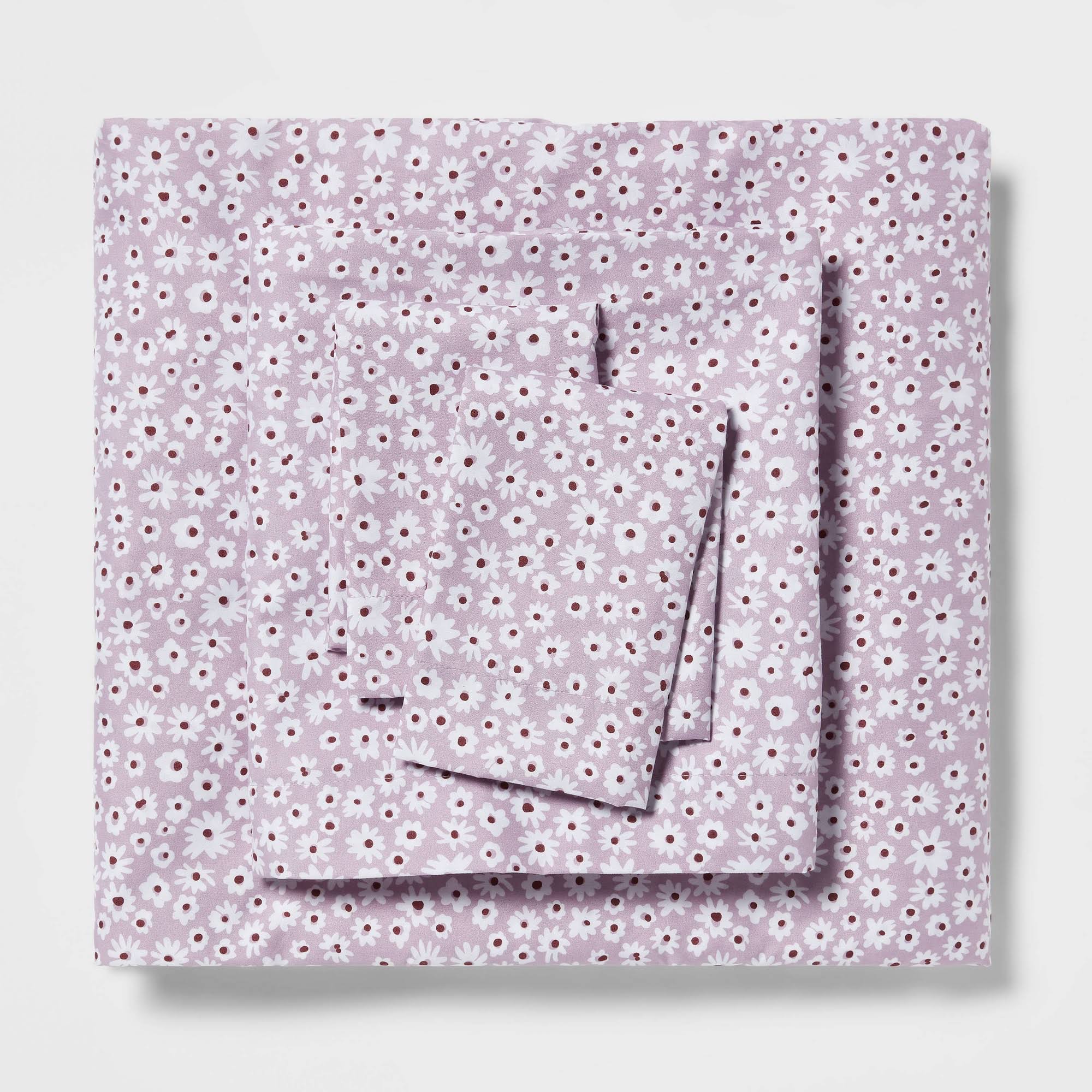 Twin/Twin XL Printed Microfiber Sheet Set Light Purple Daisy - Room Essentials