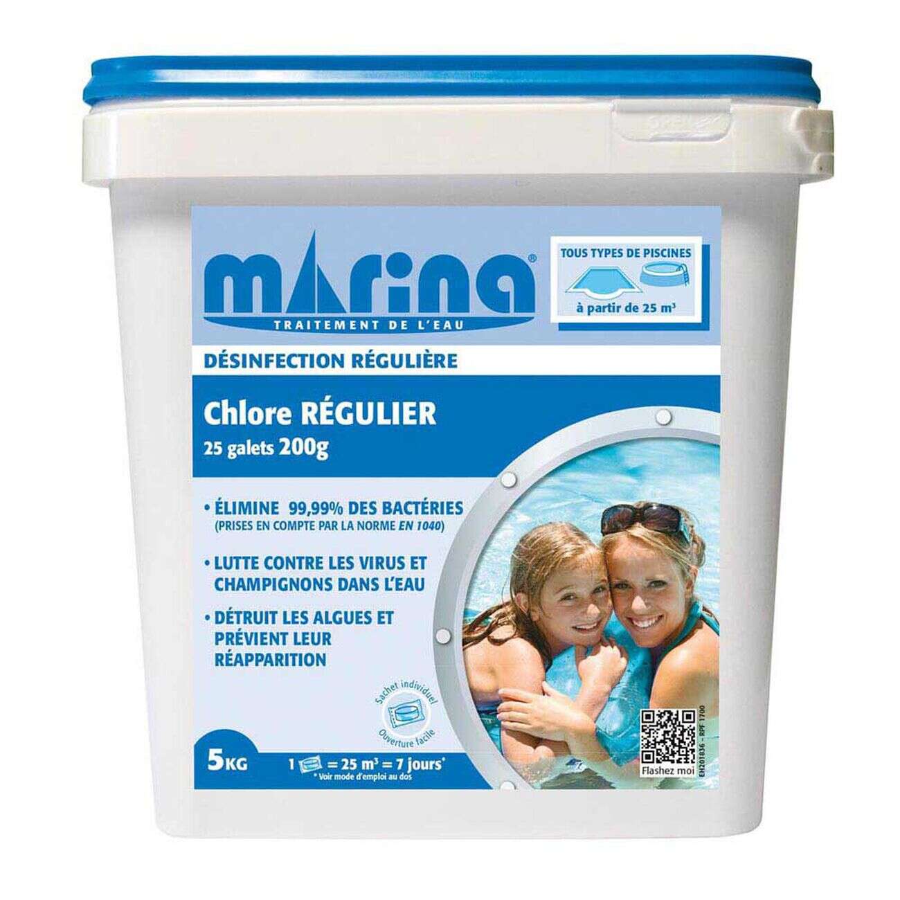 Chlore régulier galet 200g Marina 5kg