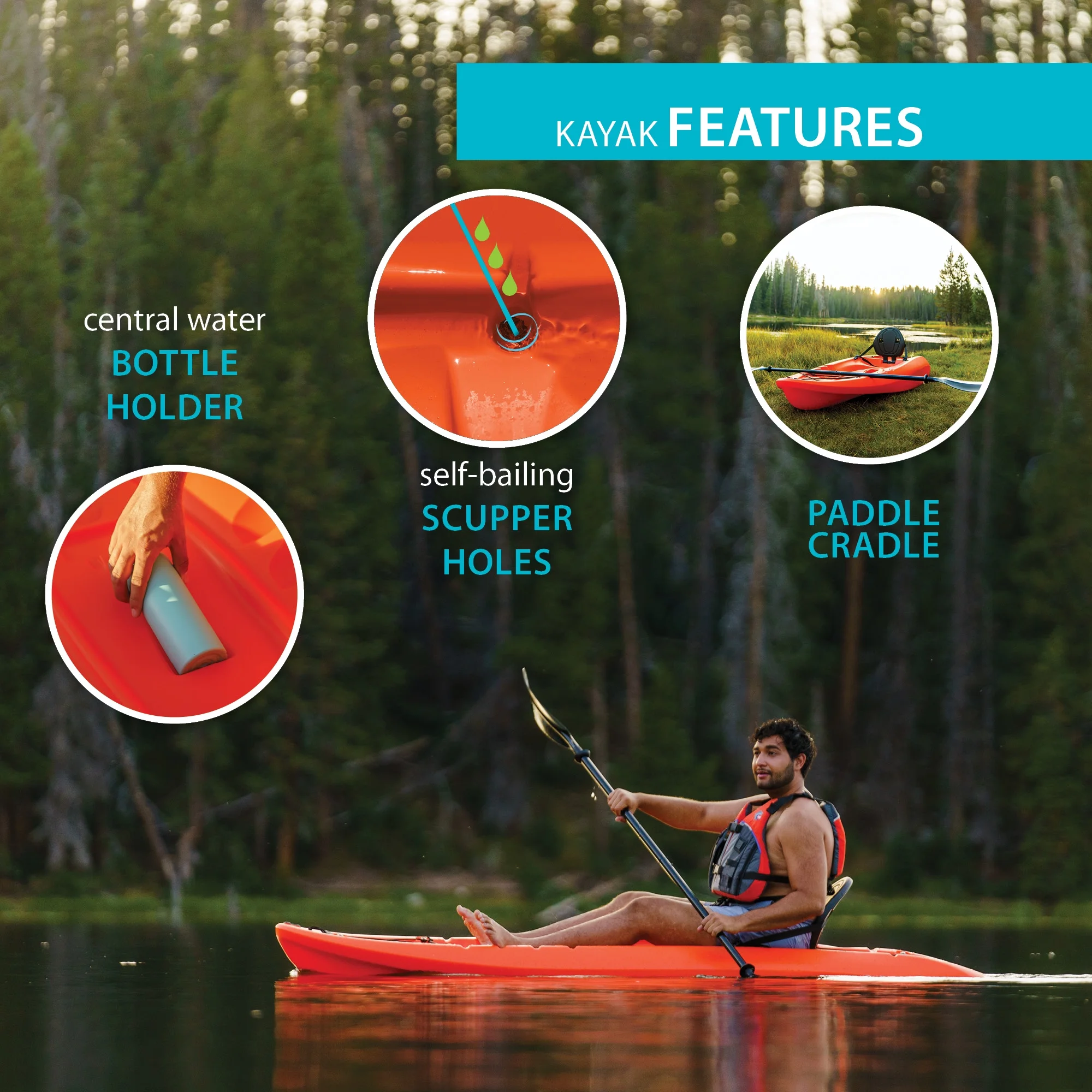 Hydros 101 inch Sit-on-Top Kayak, Orange (90595)(Orange) - Image 8
