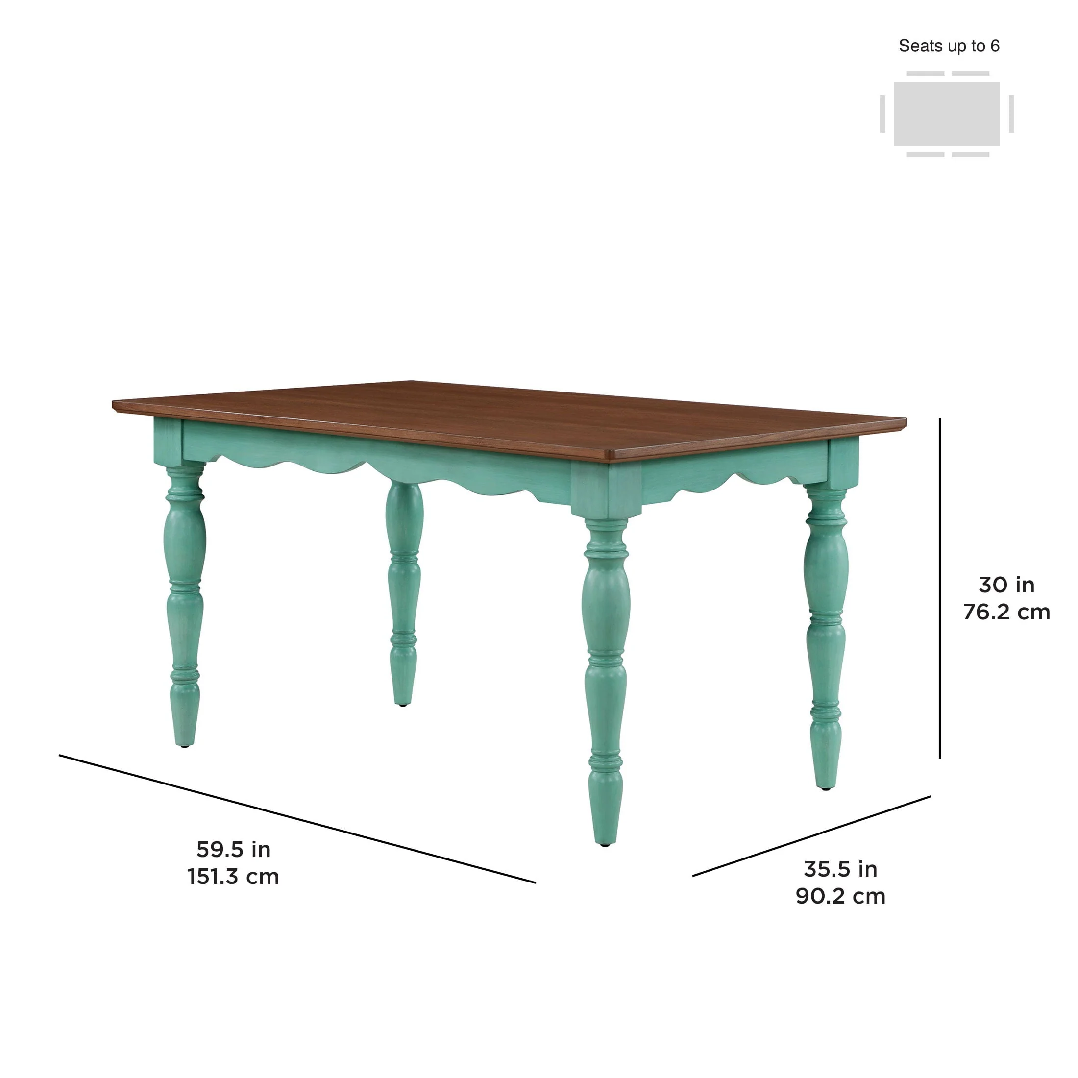 The Pioneer Woman Dining Table Made with Solid Wood Frame, Teal