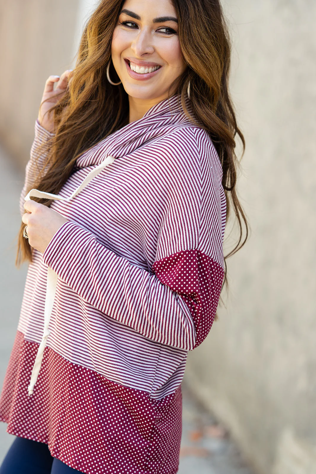 Dots & Stripes Cowl Neck Sweatshirt