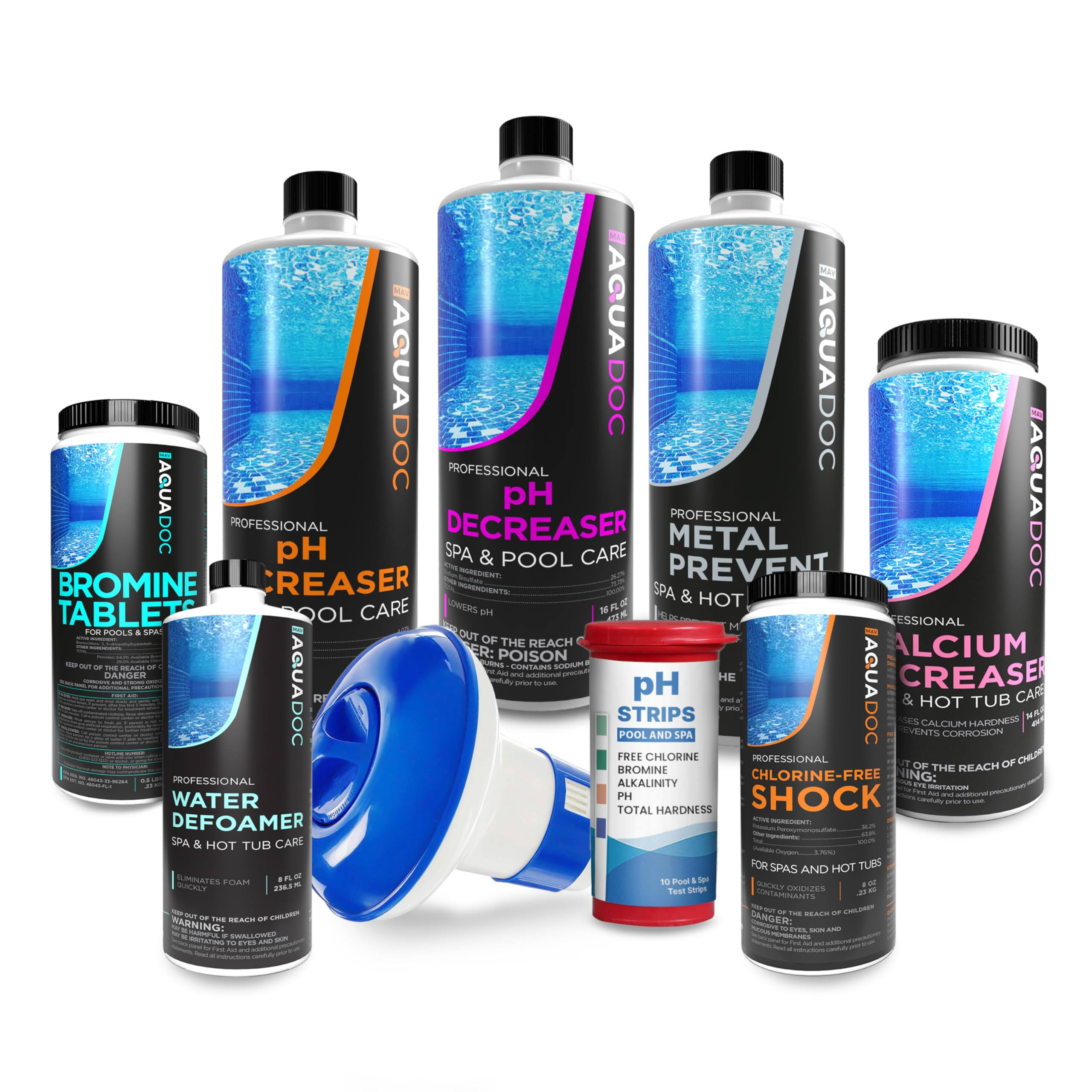 AquaDoc Bromine Hot Tub Starter Kit for Spas, Complete Spa Maintenance Kit with Bromine Tablets & Complete Hot Tub Chemicals Starter Kit with All