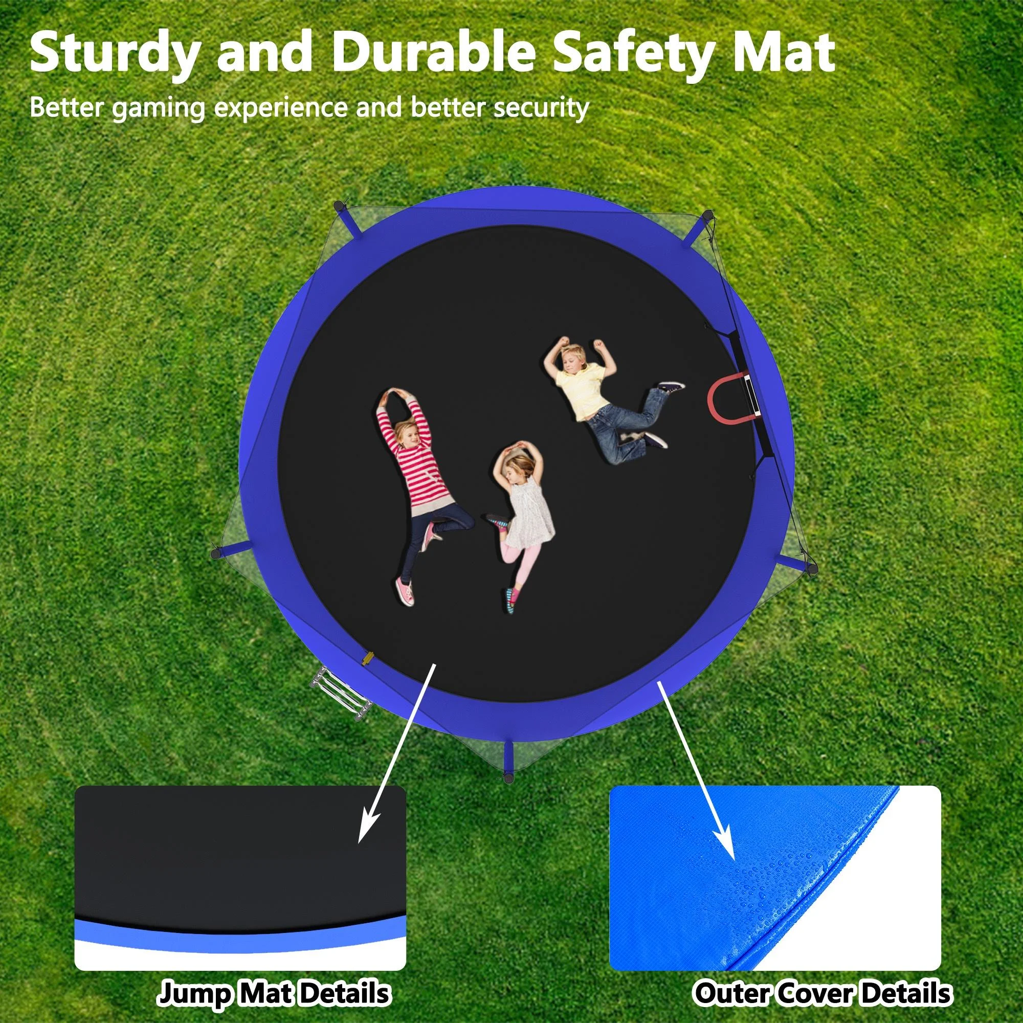 14FT Trampoline, 1320LBS Kids Trampoline with Basketball Hoop, Outdoor Adult Trampoline w/Enclosure Net Heavy-duty Supports(14FT-Blue) - Image 9