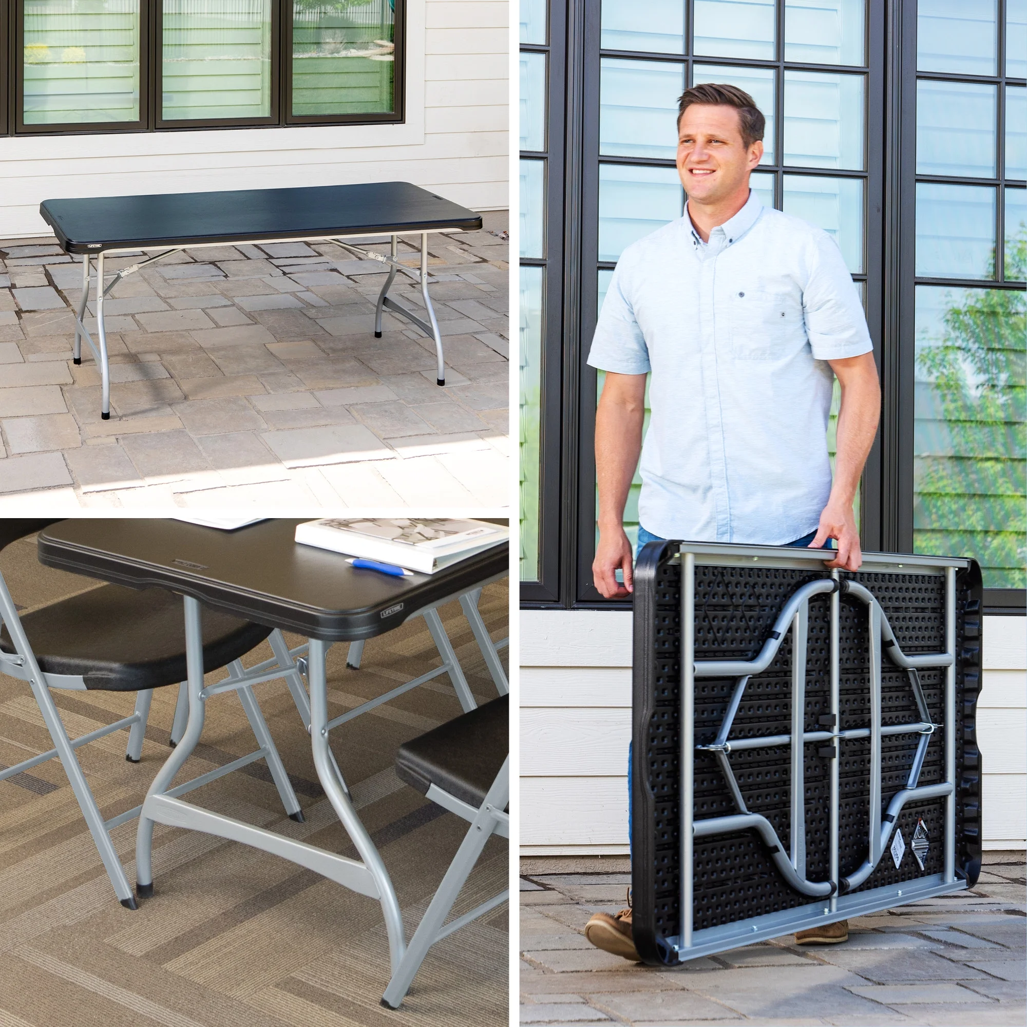 6 ft. Nesting Rectangle Folding Tables, Indoor/Outdoor, Black, 4 Pack (480350) - Image 9