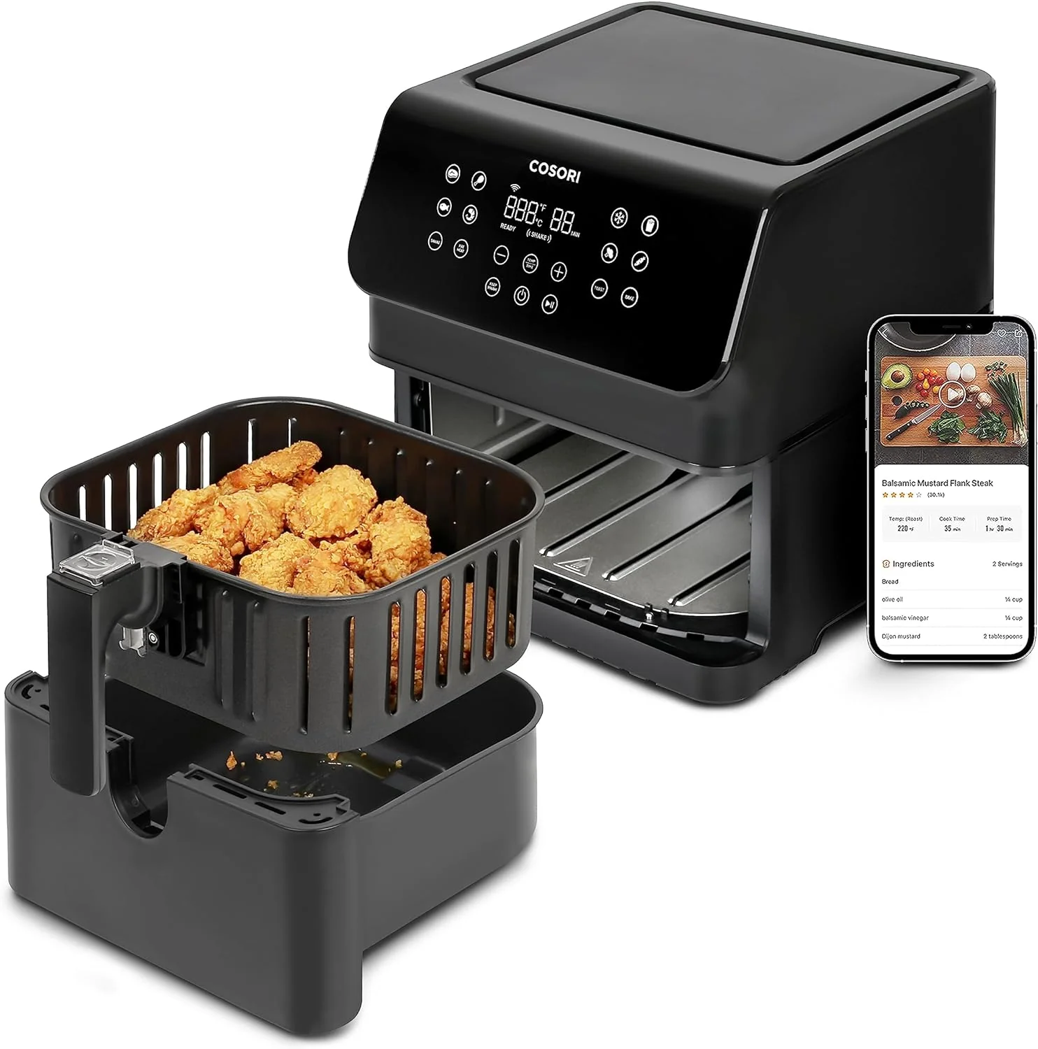 Air Fryer Oven Combo, 5.8QT Large Airfryer that Toast, Bake, 12-IN-1 Customizable Functions, Cookbook and Online Recipes, Nonstick & Detachable Square Basket, Dishwasher-Safe, Black