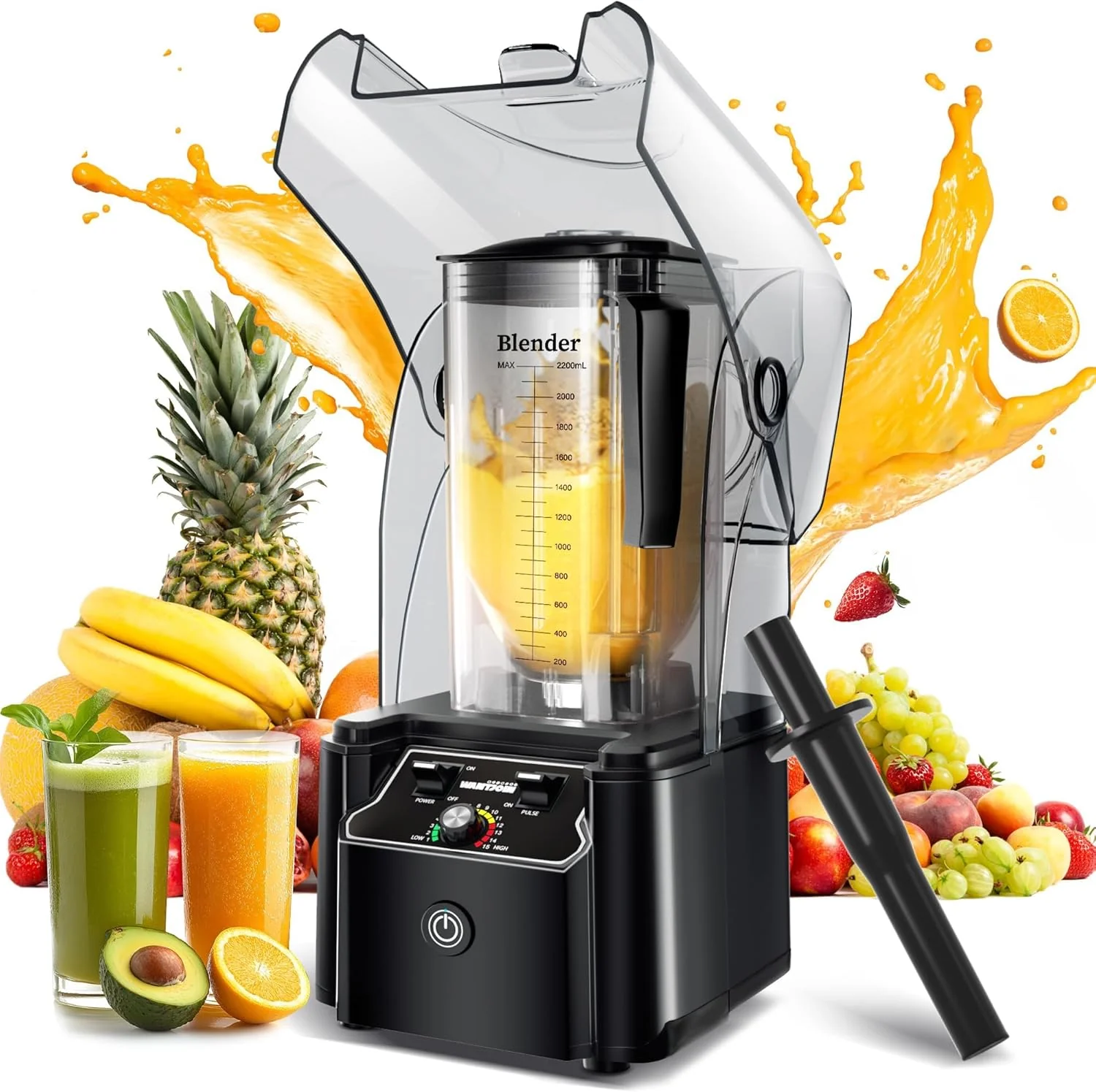 Blender professionnel WantJoin avec enceinte insonorisée, 2200 W, puissant et silencieux, autonettoyant, noir.