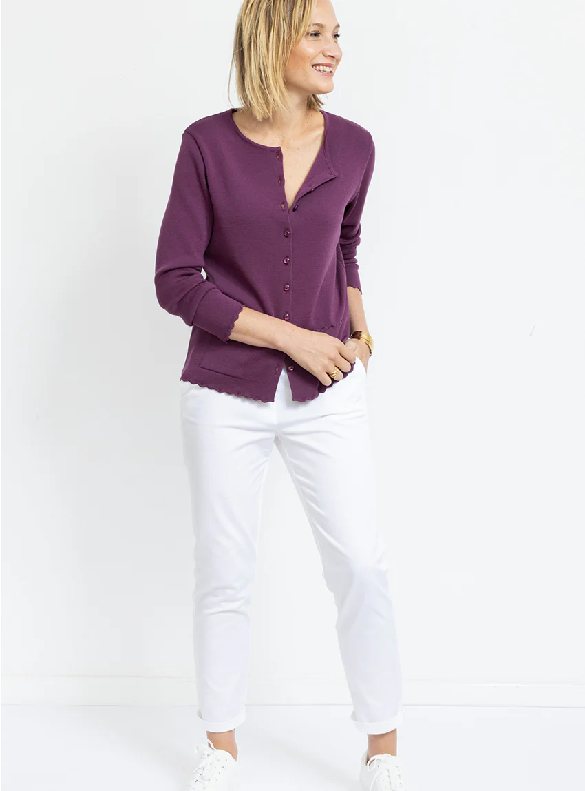 Cardigan femme en laine mérinos Violet Prune