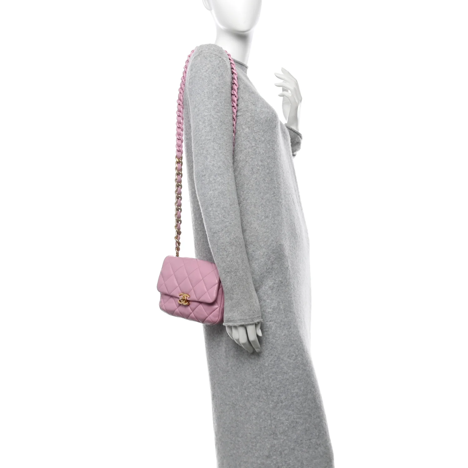 Lambskin Quilted Mini Lacquered Chain Flap Pink