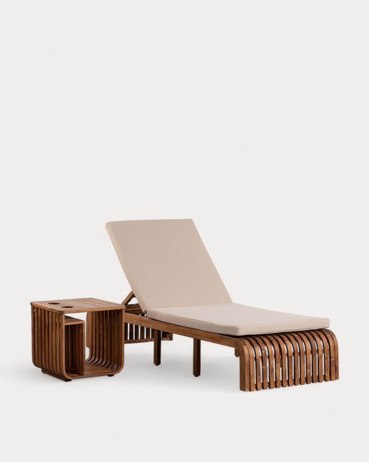 Hazan - Set de Tumbona y Mesa Auxiliar de Madera de Acacia (45x45 cm) Hazan