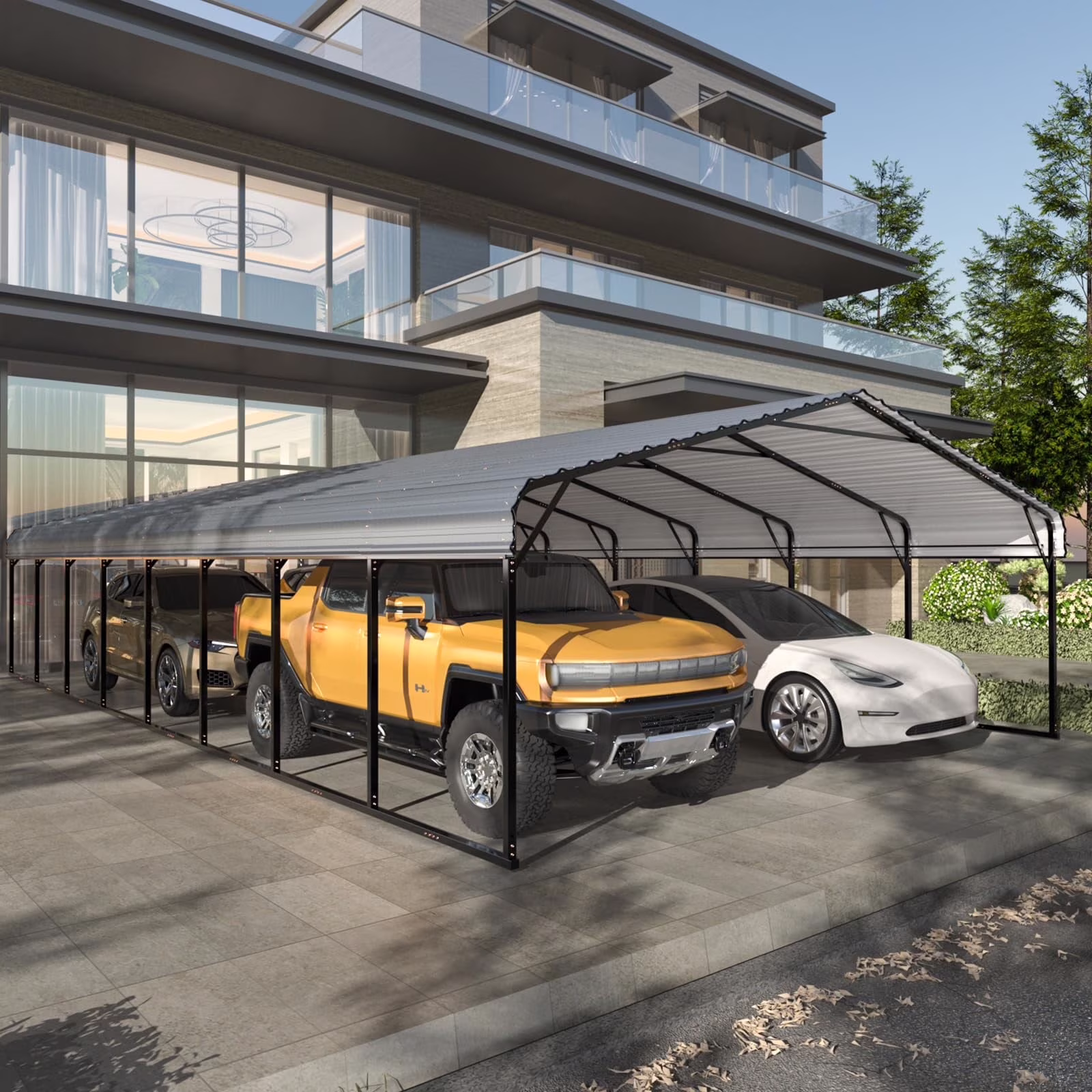 20x20ft Heavy Duty Carport, Steel Carport with Galvanized Steel Roof and Frame, Portable Garage for 2 Cars, Rv, Tractors and Boat, Gray(20' x 20') - Image 5