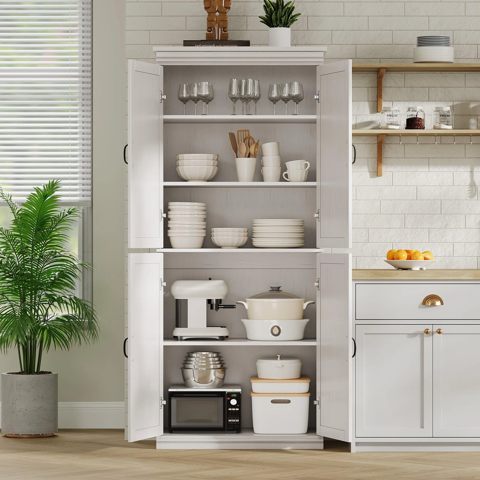 Pantry Cabinet, Freestanding Kitchen Pantry Storage Cabinet,70" Cupboard, Tall Storage Cabinet with Doors and Adjustable Shelves, for Bathroom, Dining Room, Living Room, Antique White/Gray(Antique White) - Image 4
