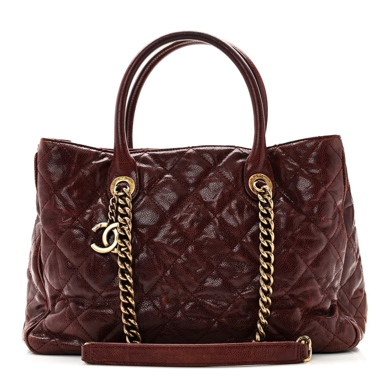 Glazed Caviar Quilted Small Shiva Tote Burgundy