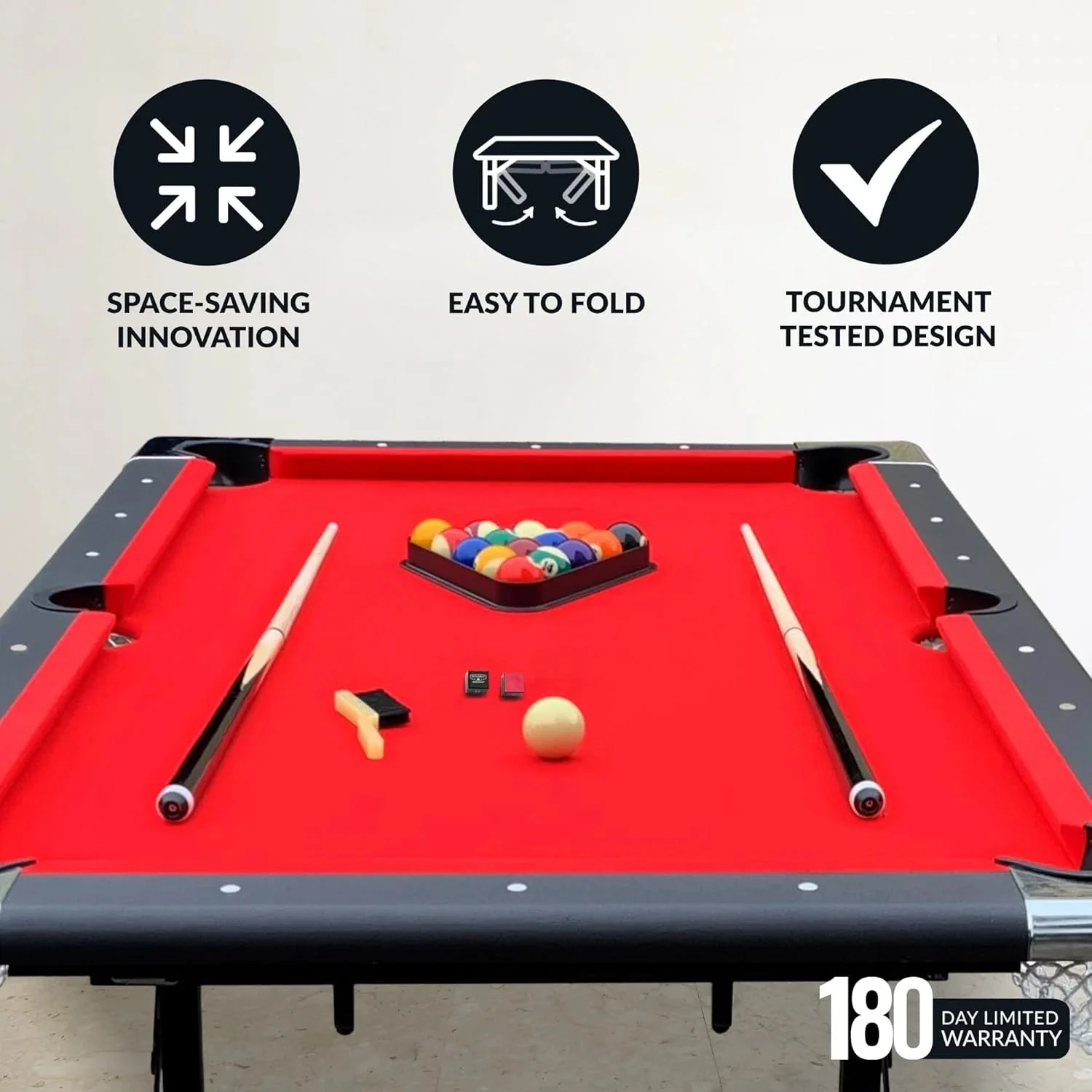 6 ft Portable Pool Table, Adults Folding Billiards Tables for Game Room with Easy Foldable Storage, Includes Full Set of Billiard Balls,…
