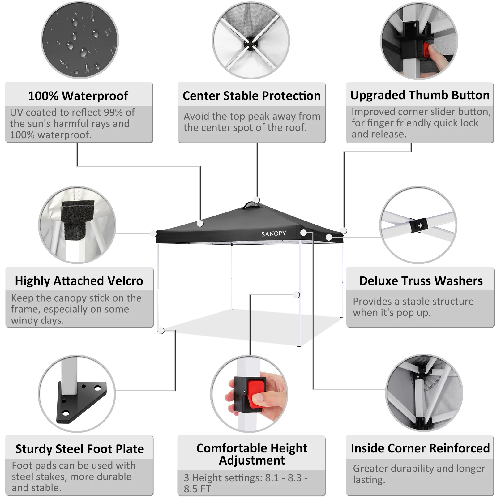 10' x 10' Straight Leg Pop-up Canopy Tent Easy Two Person Setup Instant Outdoor Canopy Folding Shelter with 4 Removable Sidewalls, Air Vent on The Top, 4 Sandbags, Carrying Bag, Black(10 x 10 FT (Style 1)/Black) - Image 9
