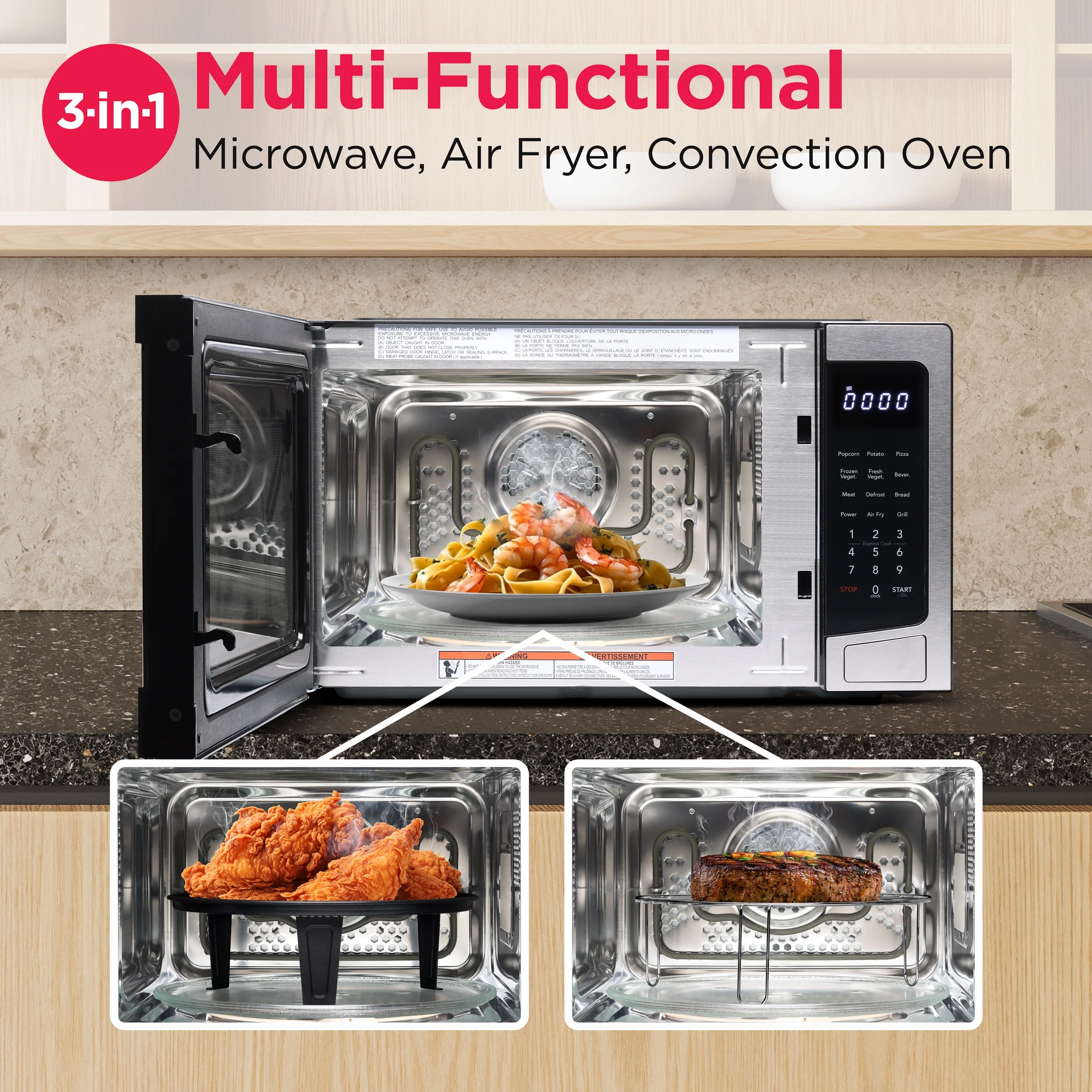 Frigidaire 3 - in 1 Countertop Microwave Oven / Air Fryer / Convection, 1.1 Cu. Ft., Stainless Steel