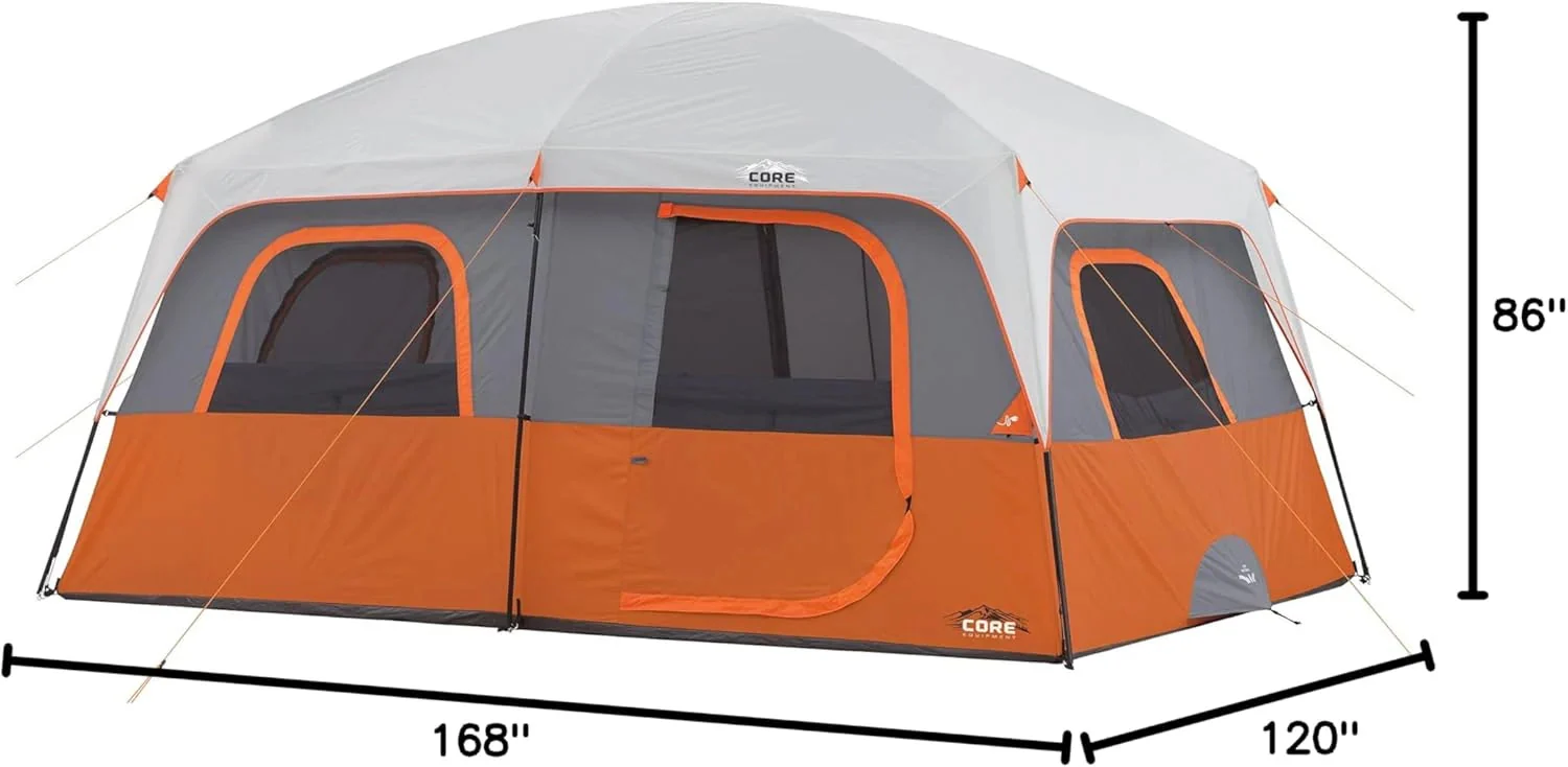 Straight Wall Cabin Tents | 10 Person / 11 Person / 12 Person Large Multi Room Family Tents for Car Camping & Outdoor Adventures
