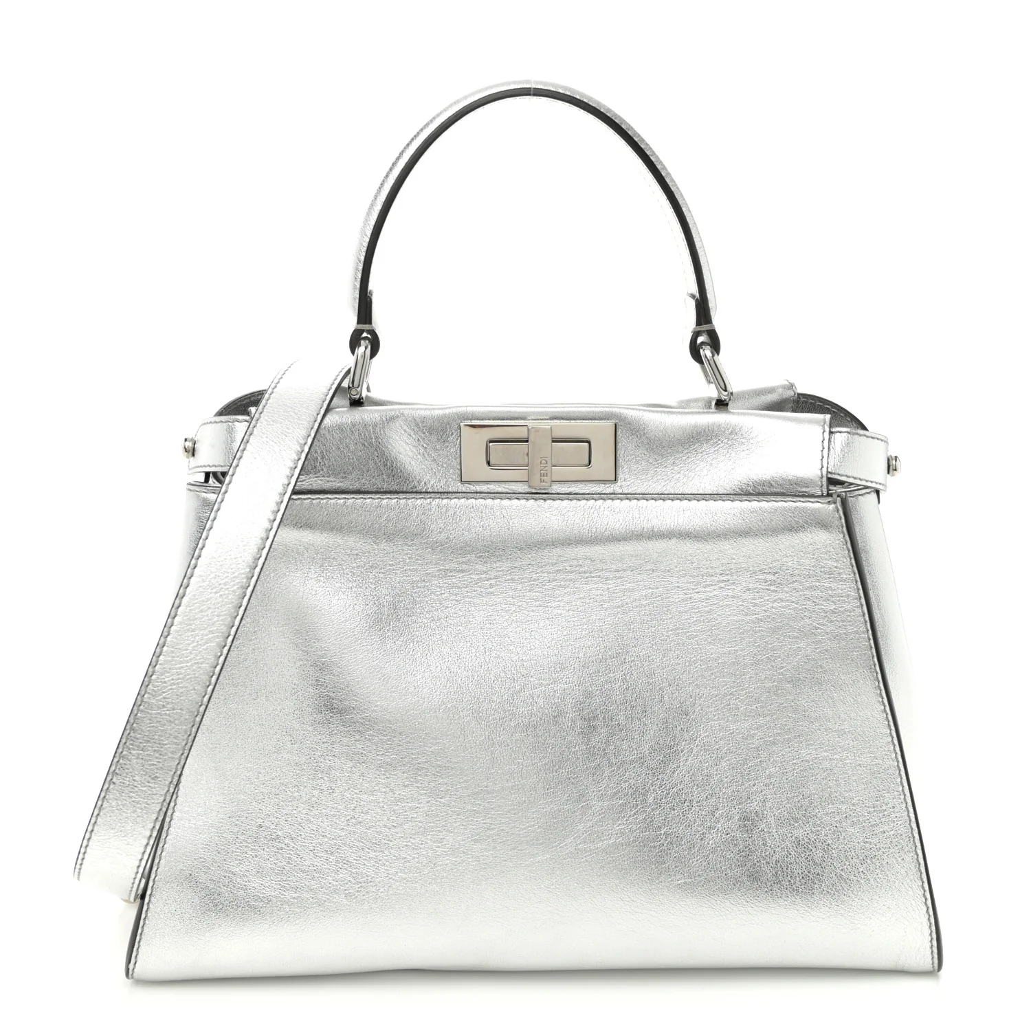 Vitello Catalan Mirror Medium Peekaboo Iconic Satchel Argento