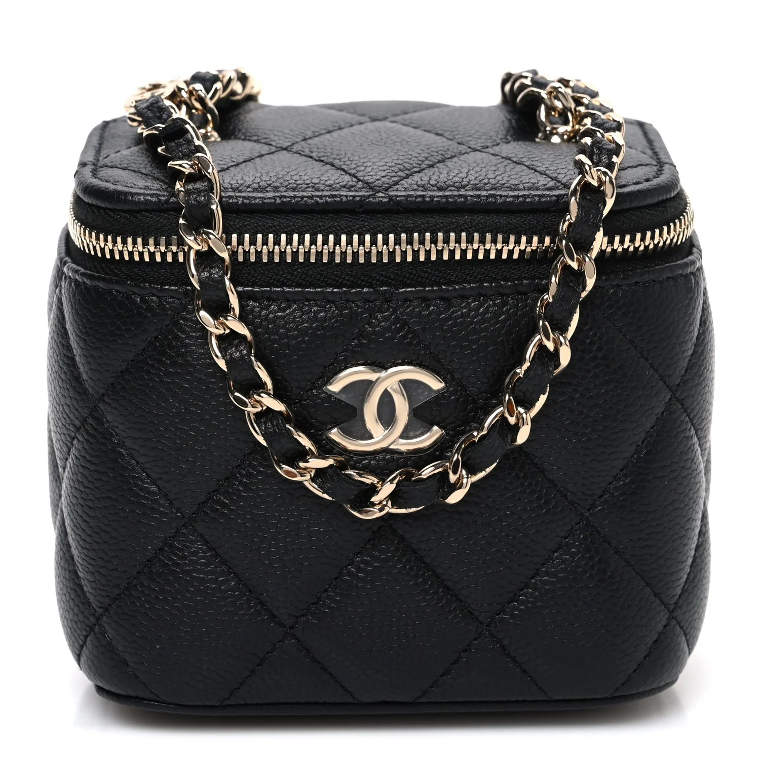 Caviar Quilted Mini Vanity Case With Chain Black