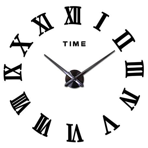 Frameless 3D DIY Wall Clock Mirror Surface Decorative Large Black