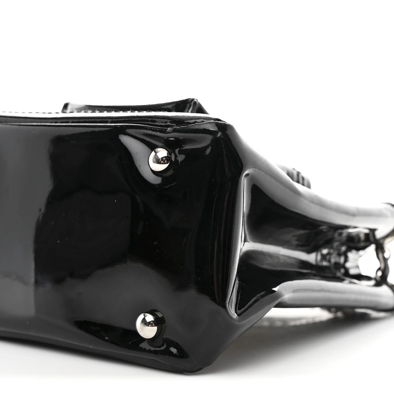Patent Pony Hair Small Pocket Tote Black White