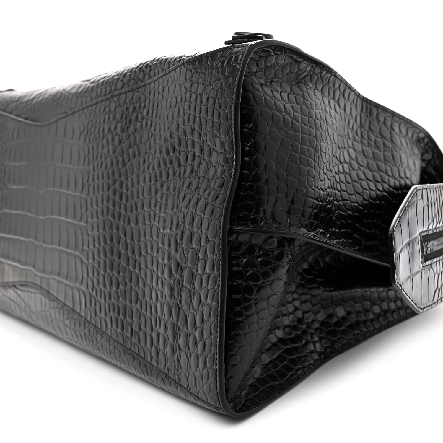 Semi Matte Calfskin Crocodile Embossed Neo Classic Black Hardware Large City Black