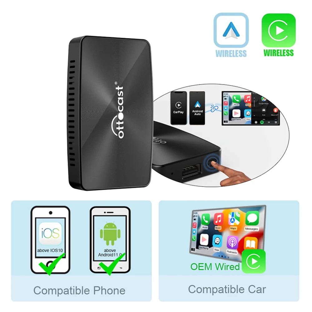 U2 X Pro Wireless CarPlay Android Auto Car Adapter 2 in 1 for Wired CarPlay Cars Smart Button Faster Connection OTA Update Image 7