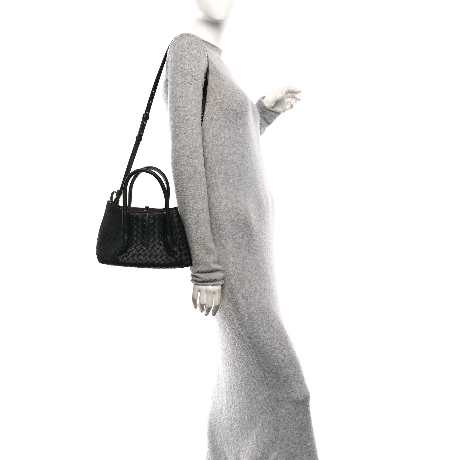 Calfskin Intrecciato Small Pinacoteca Tote Black Fondant