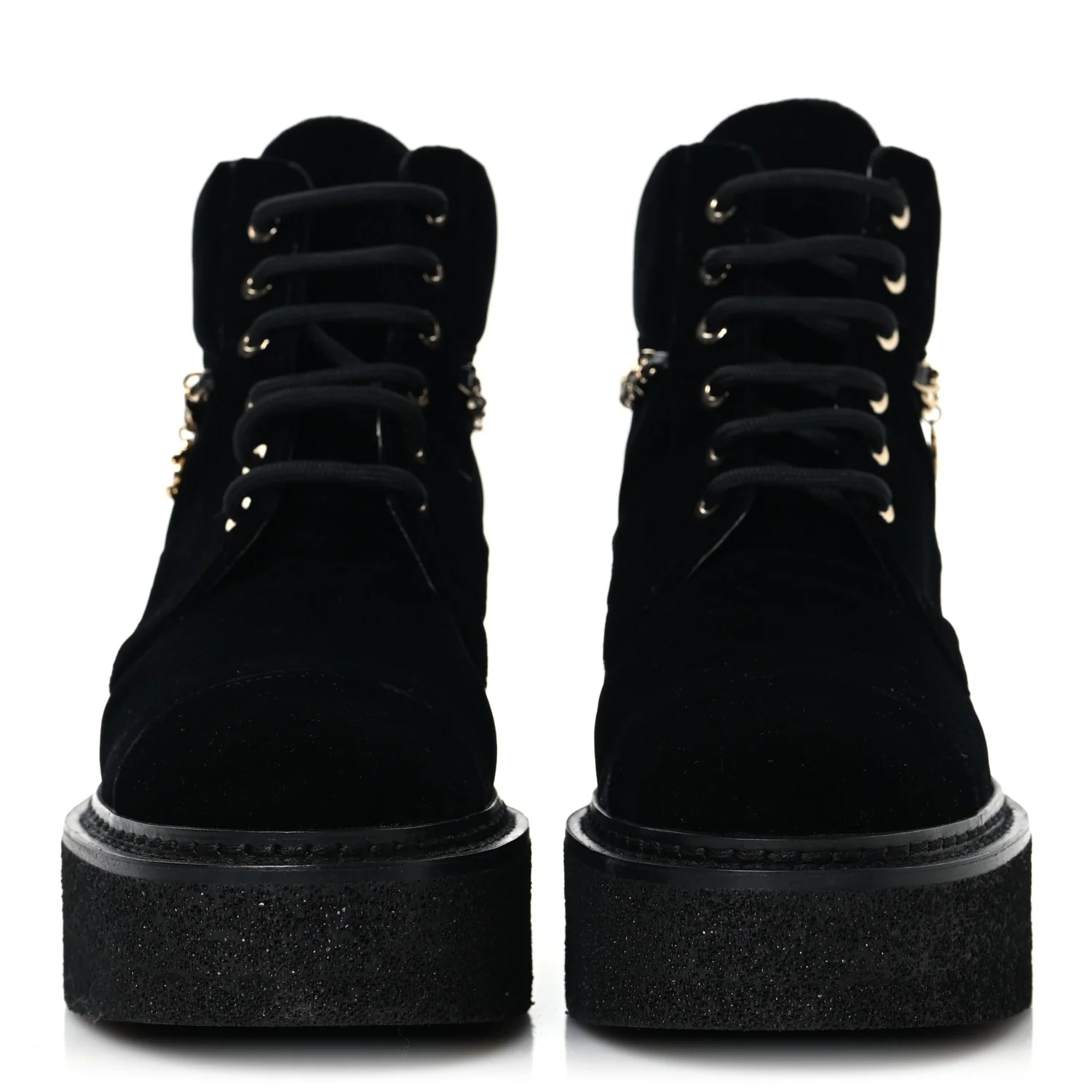 Velvet Chain Lace Up CC Short Boots 37 Black