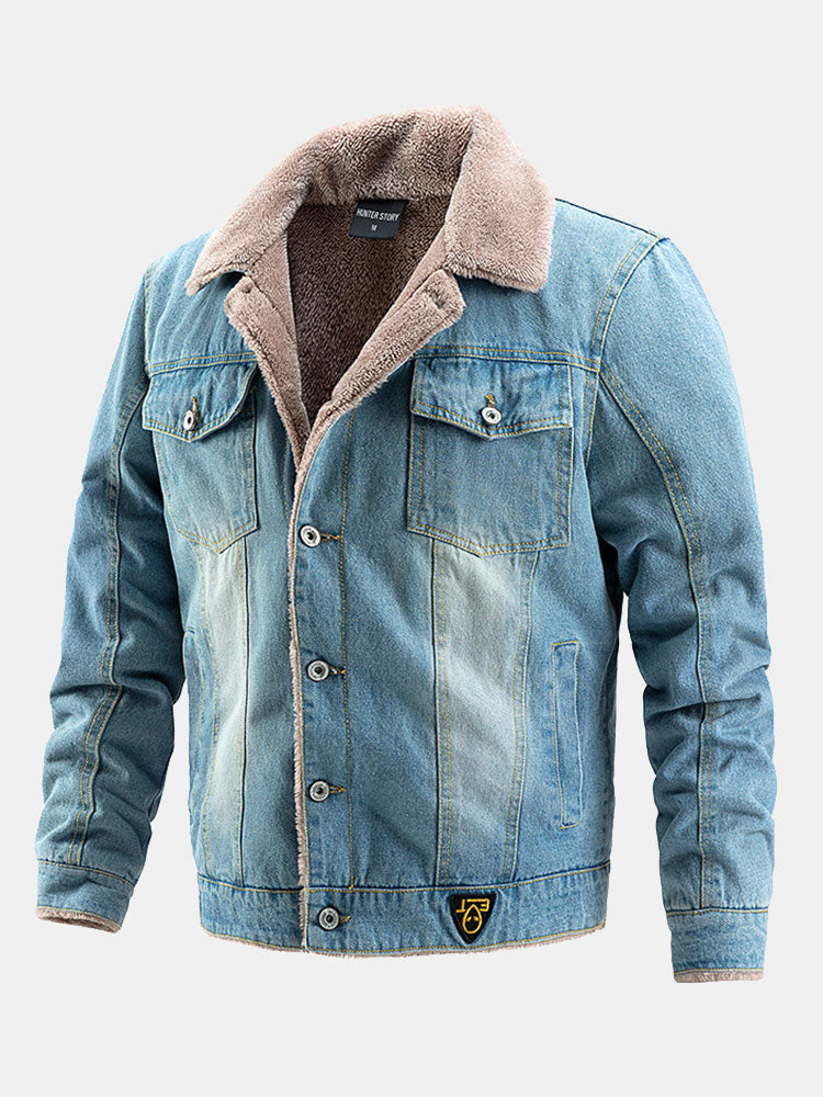 veste en jean doublée de fausse fourrure coupe classique