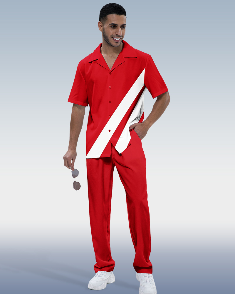 Ensemble de costume de marche rouge pour homme Suitmens, 2 pièces, manches courtes