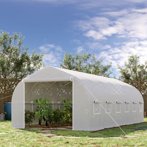 Irovami Serre tunnel d'extérieur 6 x 3 x 2 m, grande serre de jardin avec 12 fenêtres et une porte enroulable à fermeture éclair métallique, idéale pour la culture des plantes (blanche). — vue 3