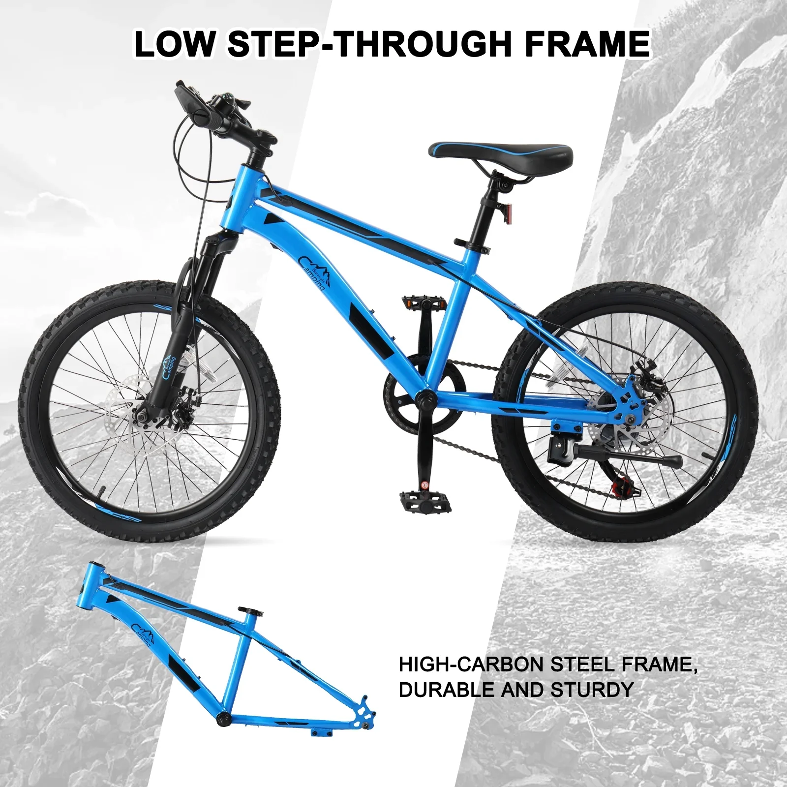 UBesGoo 20in 7 Speed Mountain Bike, Lightweight All Terrain Bicycle with Dual Disc Brakes, Suspension, Black Red
