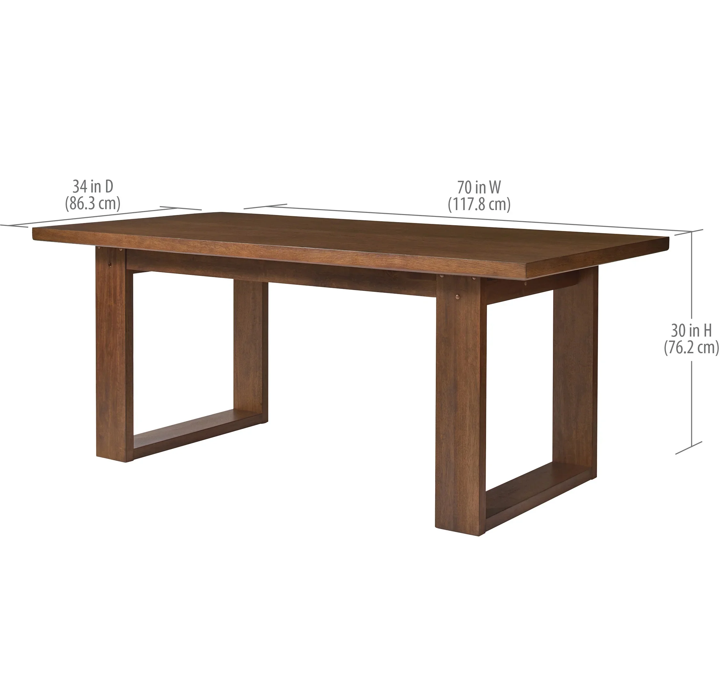 Better Homes & Gardens Ezra Collection Rectangular Double Pedestal Dining Table, 70 in, Walnut