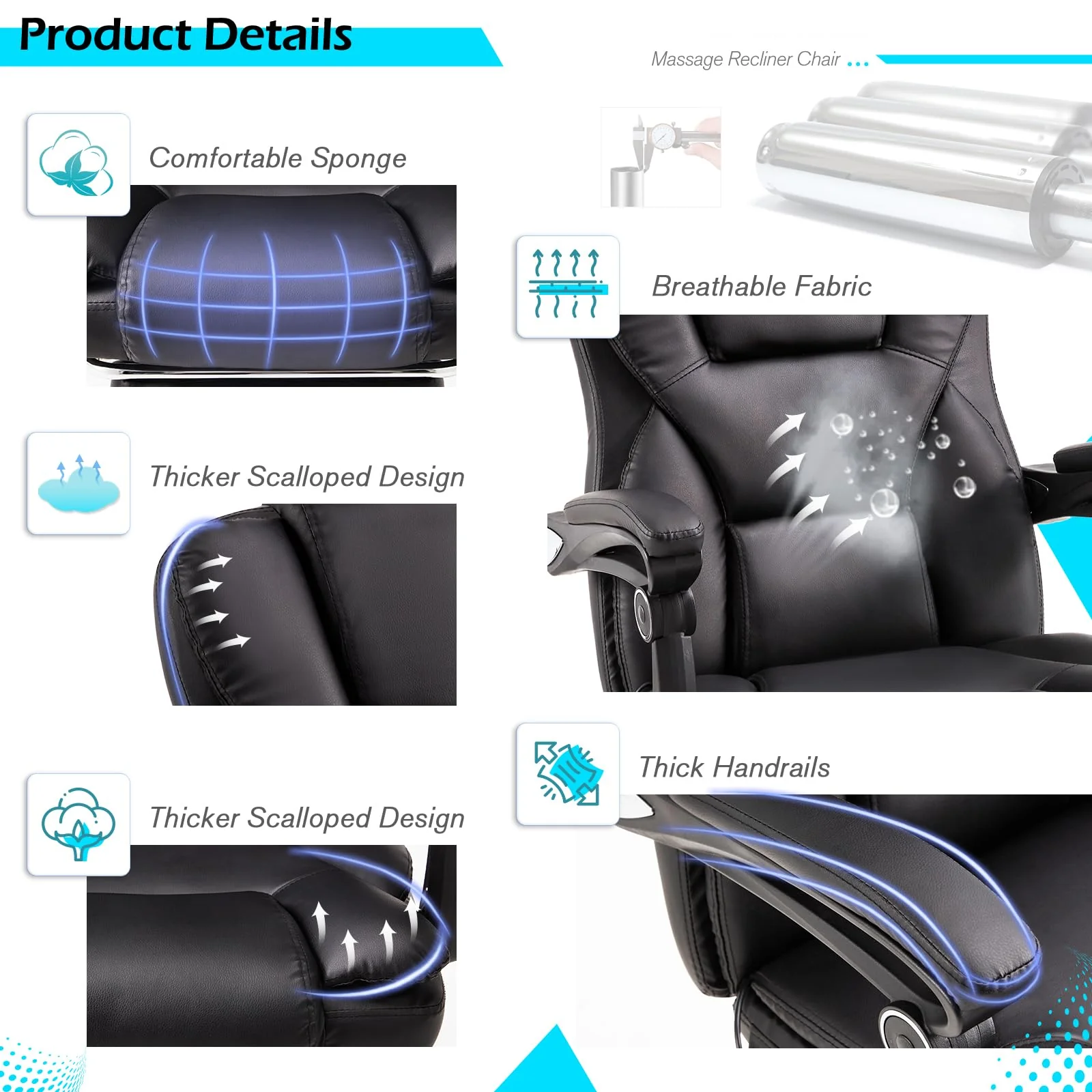 AECOJOY Office Chair with 7 Points Vibration Massage&Heat, Adjustable Ergonomic Recliner, Black